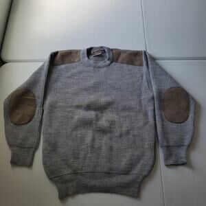 Men's Gray Crewneck Sweater with Brown Elbow Patches